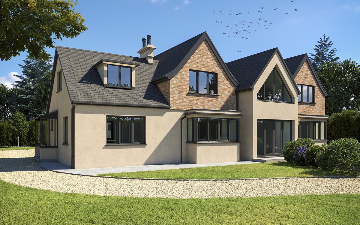 Architectural design render of a contemporary detached house