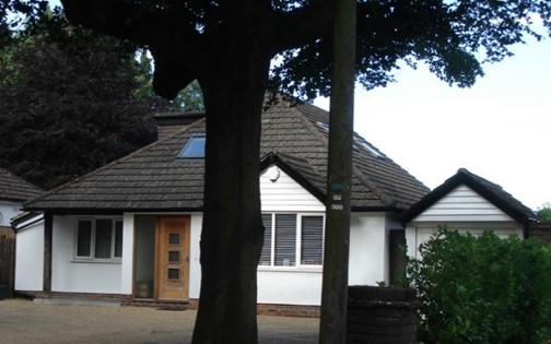 The original single-storey frontage and pitched roof of the Whyteleafe chalet bungalow before the extension